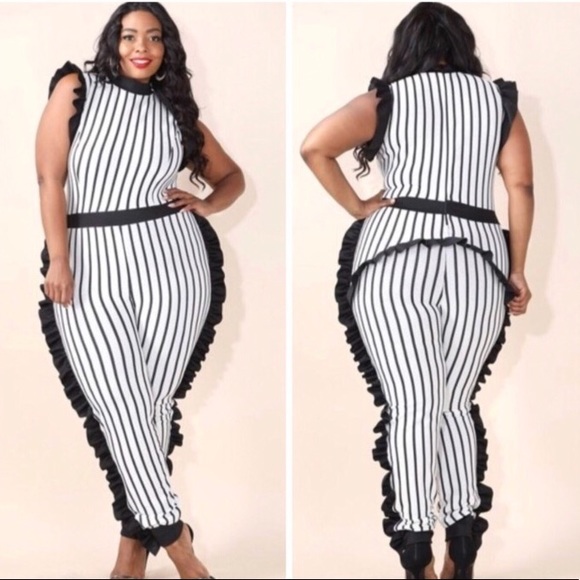 striped ruffle jumpsuit